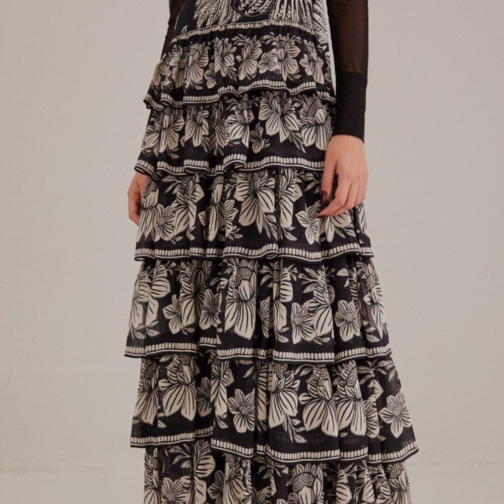 FARM Rio Black and White Floral Maxi Skirt